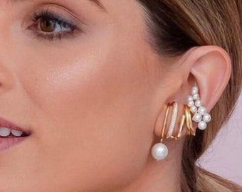 Boucles d'oreilles doubles / grimpeur d'oreilles en or / crochet d'oreille minimaliste / boucles d'oreilles légères / grimpeur en or avec diamants / bijoux pour toutes les occasions