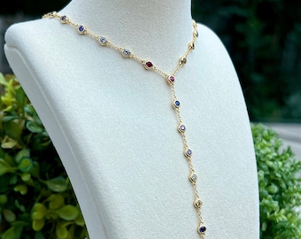 Bohemian Multi-Stone Lariat - Dainty Y Necklace For Layering - Colorful Summer Jewelry