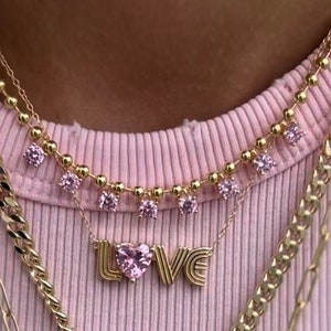 Dainty CZ Zircon Heart Necklace Letter Pendant for Women Gift Jewelry