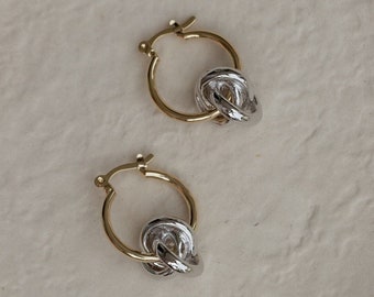 Gold Hoop Earrings, Hoop Earrings With Charm , Any Occasion Jewelry,  Silver Knot Hoop Earrings, Dangle Hoop Earrings, Silver Gold Hoops