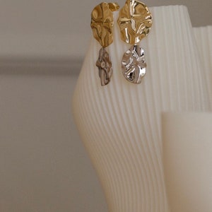 Gold and Silver Dangle Earrings, Two Drops Stud Earrings, Minimalist Gold Earrings,Linked Circle Earrings, Irregular Gold Earrings image 7