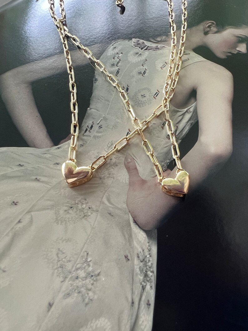 Gold Heart Link Chain Choker, Gold Heart Pendant Necklace, Dainty Heart