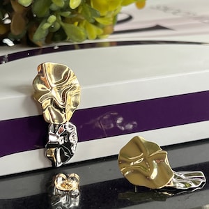 Gold and Silver Dangle Earrings, Two Drops Stud Earrings, Minimalist Gold Earrings,Linked Circle Earrings, Irregular Gold Earrings image 2