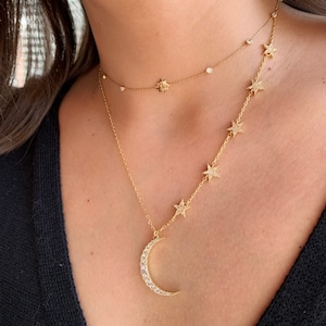 Star Choker: 18k Gold Plated CZ Pendant Necklace