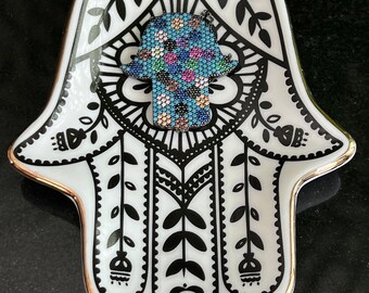 Collar de mano de Hamsa de plata esterlina: colgante de circonita cúbica para proteger el mal de ojo