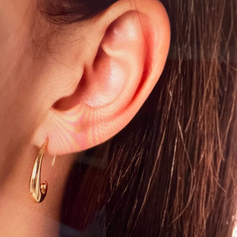 Semicircle Hoop Earrings, Any Occasion Jewelry,Solid Gold Hoop Earrings,Minimalist Jewelry, Abstract Hoop Earrings,Minimal Design Earrings image 9