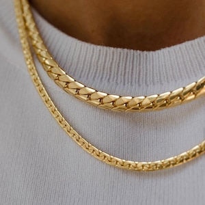 Snake Chain Necklace-Flat Gold Chain-Thick Gold Chain Choker-Great Gift For Her-Elegant Flat Chain Necklace-Herringbone Flat Chain Choker