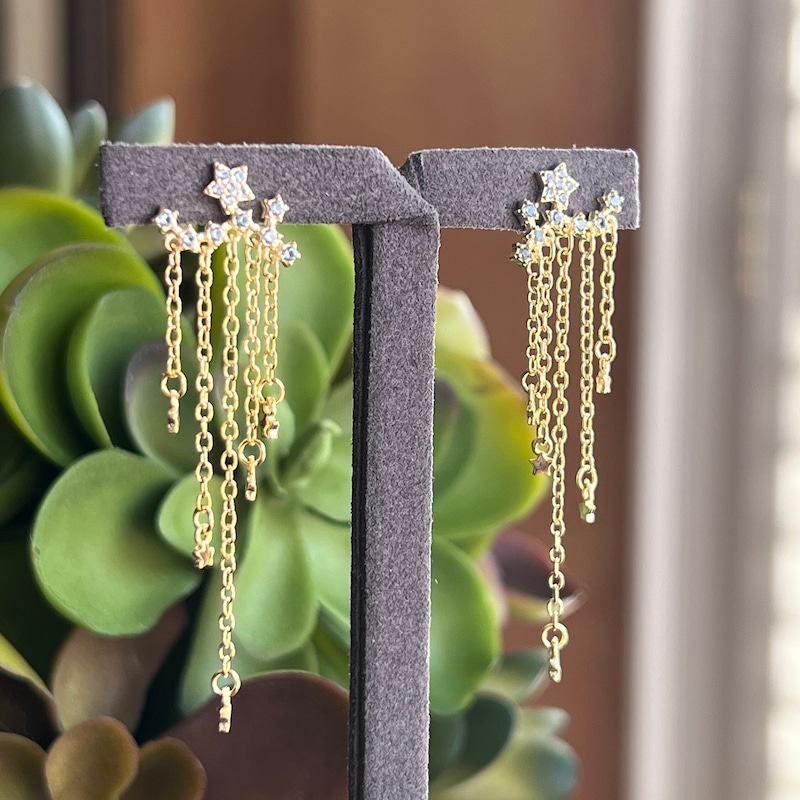 Gold Metal Fringe Flower Earrings