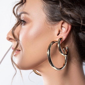 18K Gold Plated Chunky Hoop Earrings: Lightweight Statement Hoops