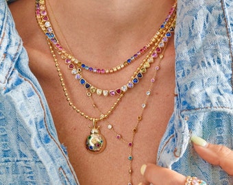 Vibrant Multicolor Heart Gemstone Necklace in Gold Chain for Special Occasions