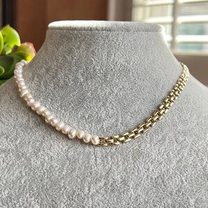 Elegant Gold Chain With Pearls,Dainty Freshwater Pearl Necklace, Half Pearl And Chain Necklace, Pearl Wedding Jewelry, Any Occasion Jewelry image 8