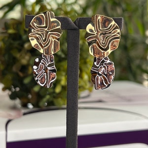 Gold and Silver Dangle Earrings, Two Drops Stud Earrings, Minimalist Gold Earrings,Linked Circle Earrings, Irregular Gold Earrings image 6
