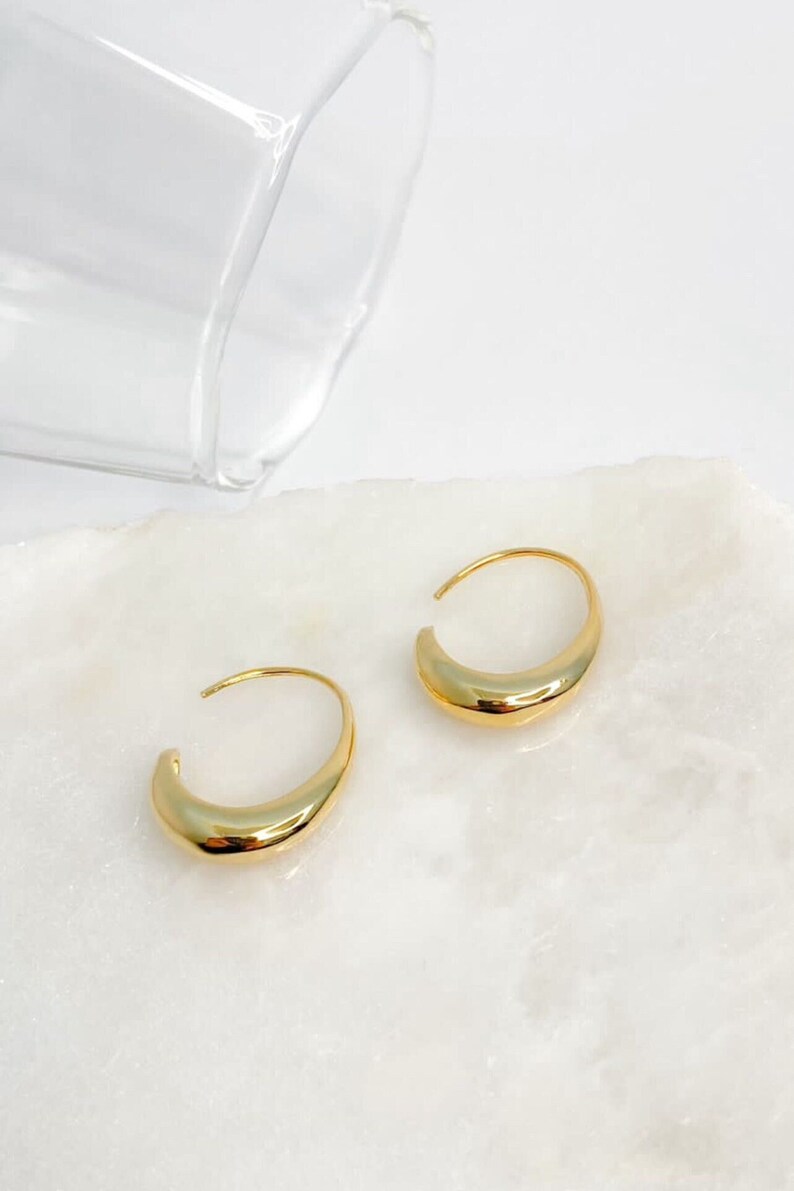 Semicircle Hoop Earrings, Any Occasion Jewelry,Solid Gold Hoop Earrings,Minimalist Jewelry, Abstract Hoop Earrings,Minimal Design Earrings image 1