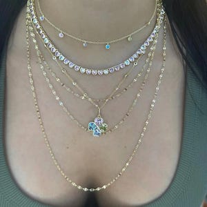 Gold Plated Layering Chain Necklace Sequin Accent, Stacked Look