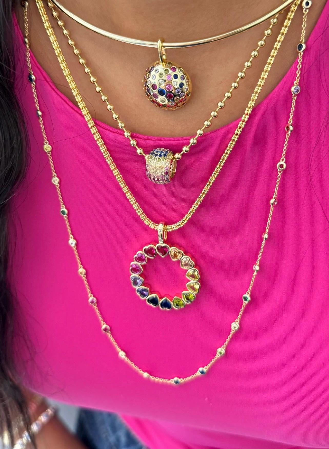 Elegant Rainbow Birthstone Necklace - Gold Bezel Gemstone Design For Layering And Personalization