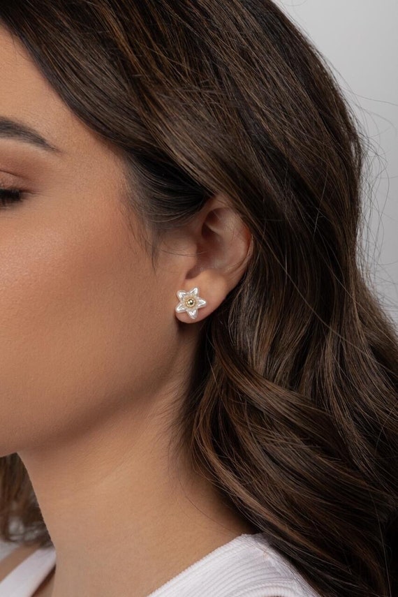 Mesovor Orecchini A Fiore In Oro 18K: Perla E Zirconio Per Donne E Ragazze (12mm, Leggeri, Regalo Matrimonio) - 2