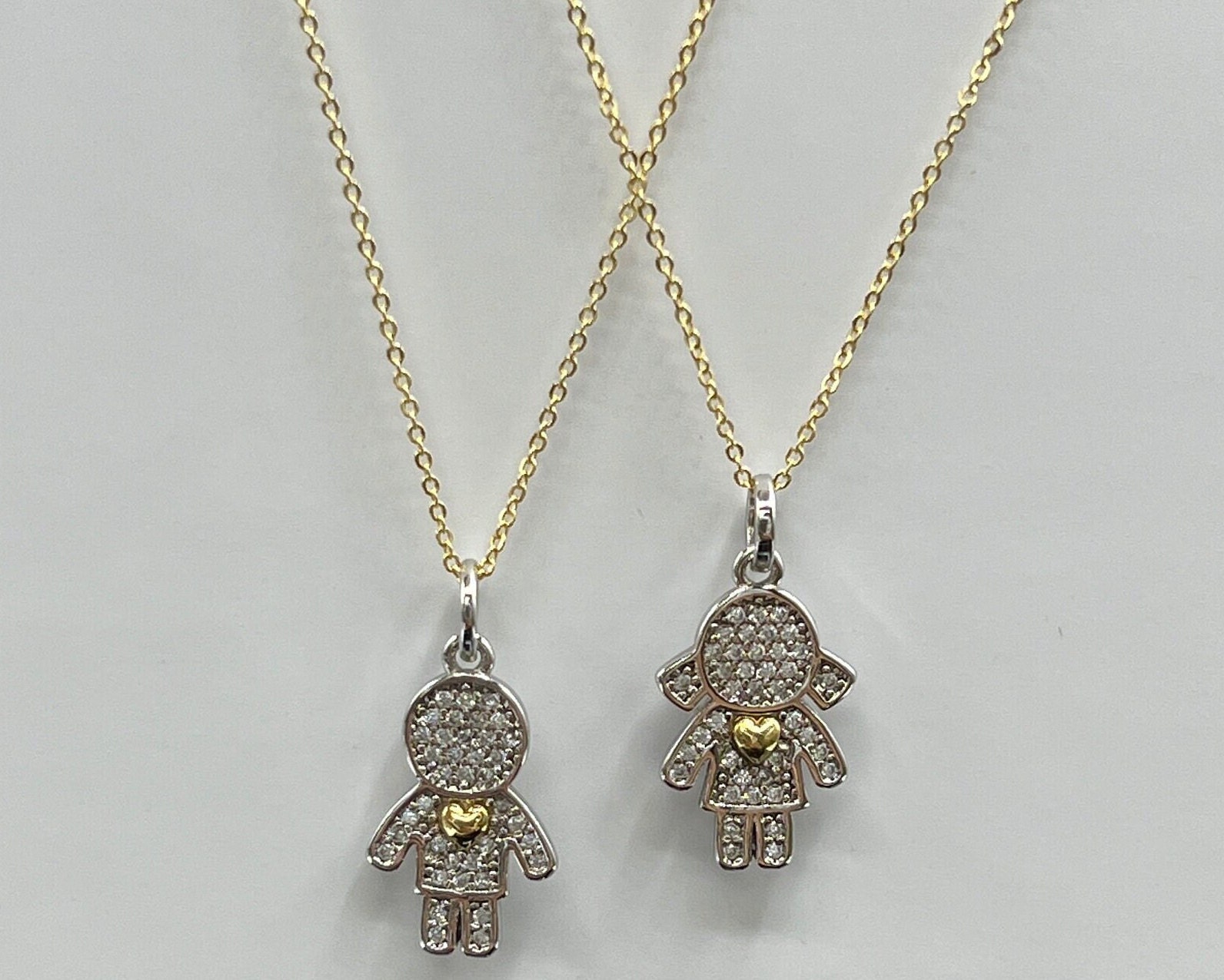 Silver Zircon Boy Girl Necklaceboy Mother Necklacegirl Silhouette