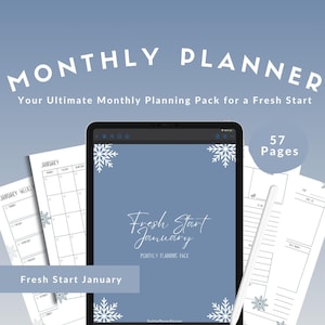 Fresh Start January Digital Planner | Monthly Digital Planner | Goal Setting, Self-Care & Organization Printable | New Year  Planning
