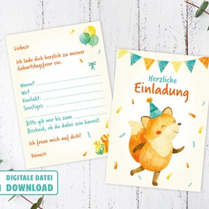 Children's birthday invitation | cheeky fox | PDF to print | Digital Download | A6 | Boy & Girl