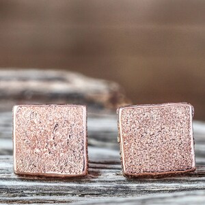 Sand Cast Rose Gold Stud Earrings, 10K, 14K or 18K Recycled Solid Rose Gold, Modern Alternative Jewelry