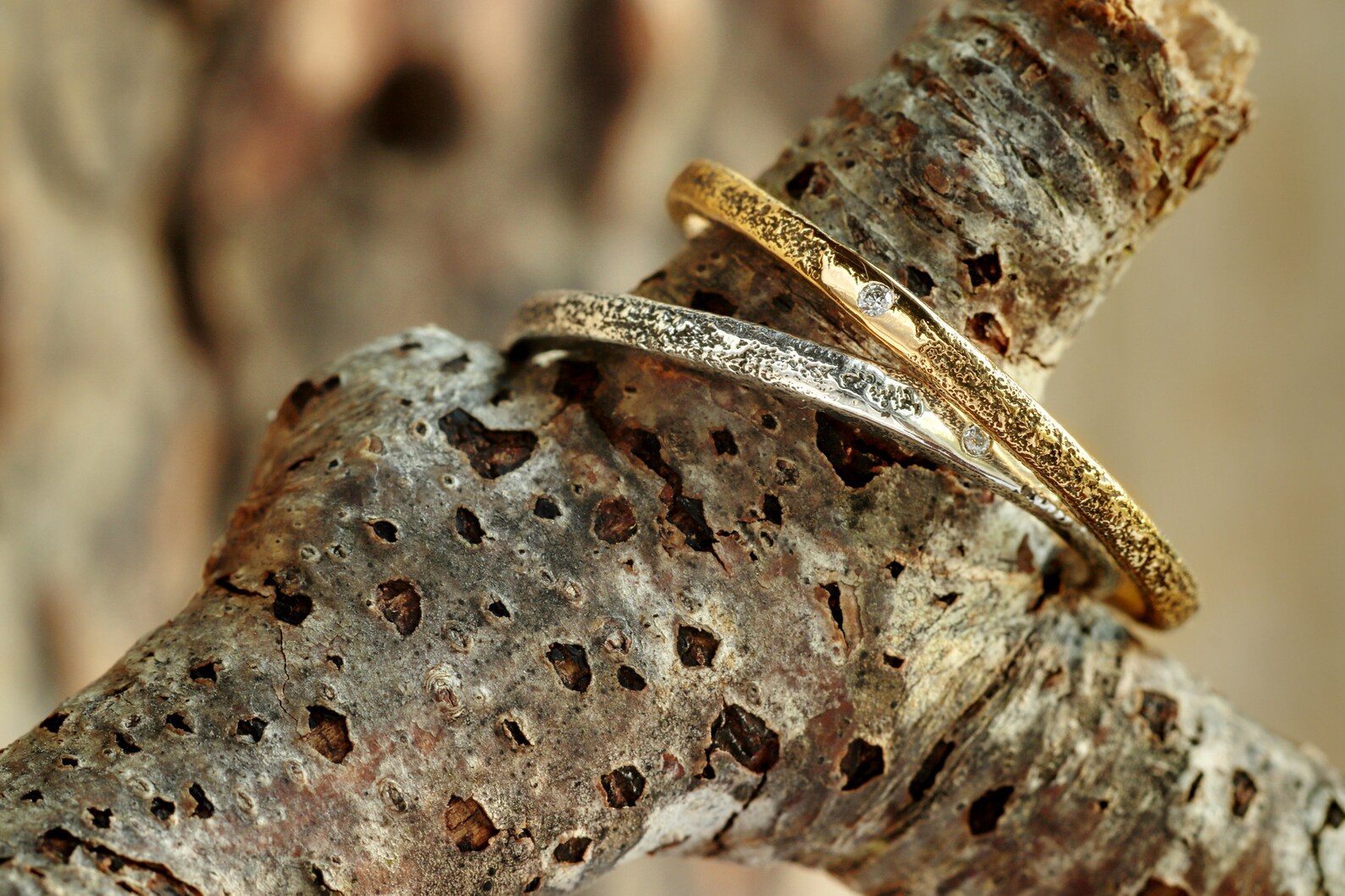 Diamond Stackable Ring Set Reclaimed Solid 14K Gold and | Etsy