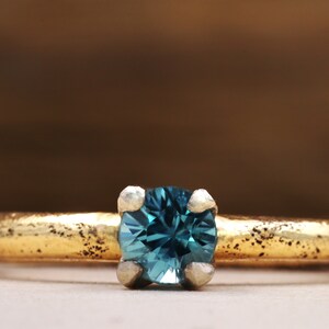 Blue Natural Zircon Ring, Recycled Solid Gold, Modern Alternative Jewelry