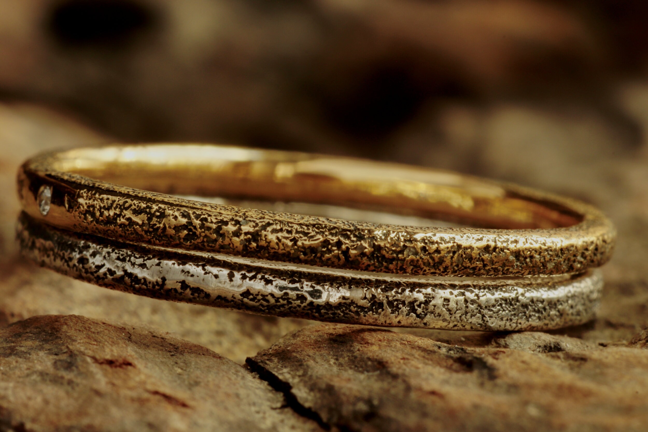 Diamond Stackable Ring Set Reclaimed Solid 14K Gold and | Etsy