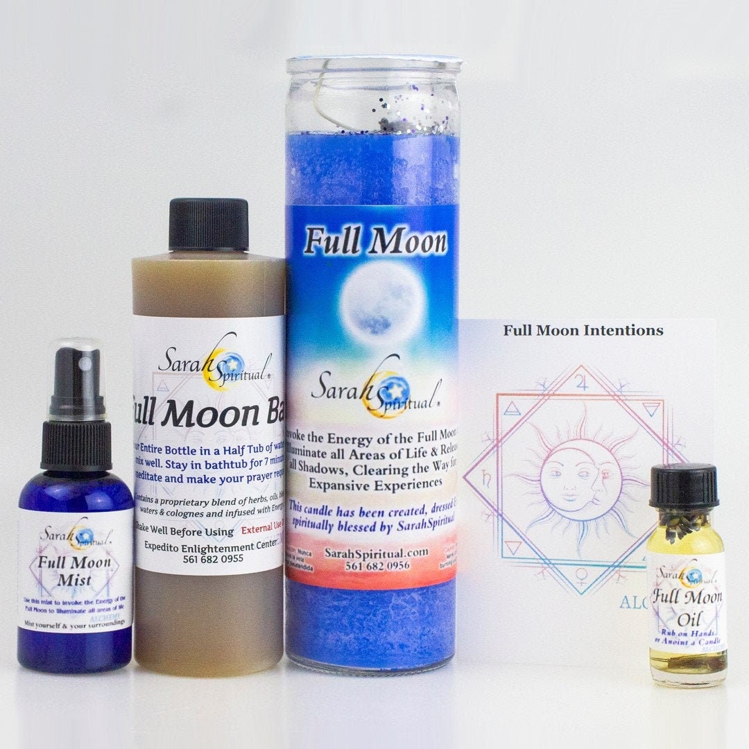 Full Moon Spiritual Kit ~ Bath, Candle, Mist, Oil, & Intention Petition Parchment for rituals, Full Moon ceremony ~ Made by SarahSpiritual
