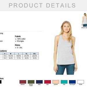 May include: A gray racerback tank top with a relaxed fit and a merrowed bottom hem. The tank top is made of 100% cotton and is available in sizes S-2XL. The tank top is shown on a model wearing it with blue jeans. The image also shows the back and side views of the tank top.