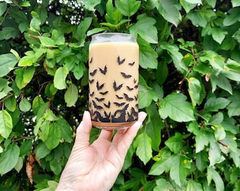 Halloween Iced Coffee Glass, Beer Can Glass, Iced Coffee Glass, Halloween Cup, Halloween Coffee Cup, It's Fricken Bats, Spooky Season Cup
