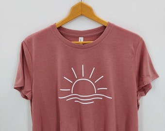 Sun Shirt - Cropped Summer Shirt - Cute Crop Top - Sunshine Shirt - Beach Shirt - Cute Shirt for Women - Summer Crop Tops - Ocean Waves -