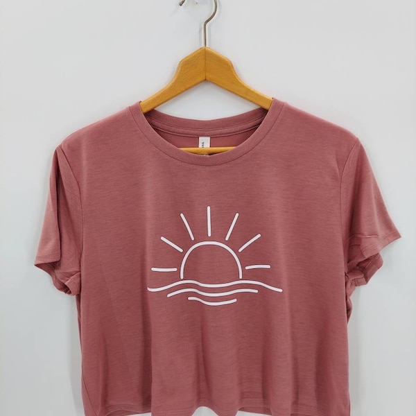 Sun Shirt - Cropped Summer Shirt - Cute Crop Top - Sunshine Shirt - Beach Shirt - Cute Shirt for Women - Summer Crop Tops - Ocean Waves -