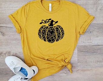 Camiseta fofa de outono - Camiseta de outono feminina - Camiseta de abóbora - Mandala de abóbora - Presentes para ela - Camiseta para quem ama o outono - Camiseta de outono