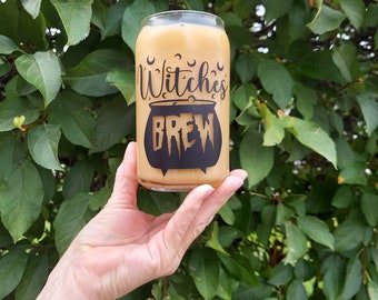 Halloween Iced Coffee Glass, Beer Can Glass, Iced Coffee Glass, Halloween Cup, Halloween Coffee Cup, Cute Coffee Cup, Witches Brew Cup
