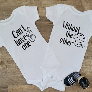 Twin Bodysuit Set - Milk and Cookies - Baby Shower Gift - Funny Twin Sets - Twin Bodysuits -Twin Mom Gift - Can&#39;t Have One Without The Other
