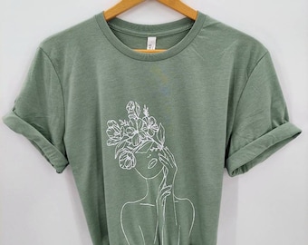 Minimalist Shirt - Face Abstract Shirt - Line Drawing Shirt - Female Empowerment Shirt - Cute Shirt for Women - Wildflower Shirt - Aesthetic