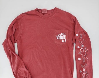 Herfstshirt met lange mouwen - schattig shirt met lange mouw voor vrouwen - Fall Vibes-shirt voor vrouwen - schattig herfstshirt - grafisch shirt met lange mouwen vrouwen