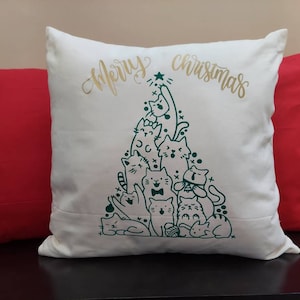 Cat Christmas Pillow Cover - Cat Lover Christmas Pillow - Cat Christmas Tree - Gift for Cat Lovers - Christmas Gift - Christmas Pillow -