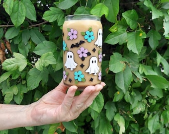 Ghost Iced Coffee Glass, Beer Can Glass, Iced Coffee Glass, Halloween Cup, Fall Coffee Cup, Cute Coffee Cup, Funny Ghost Cup
