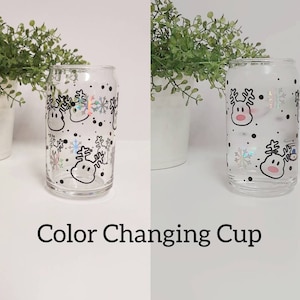 Christmas Iced Coffee Glass, Beer Can Glass, Iced Coffee Glass, Christmas Cup, Reindeer Cup, Coffee Cup, Color Changing Cup, Rudolph Coffee