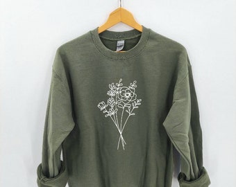 Minimalist Sweater - Wildflower Sweatshirt - Line Drawing Shirt - Flower Spring Sweater - Cute Sweatshirt for Women - Wildflower Sweater