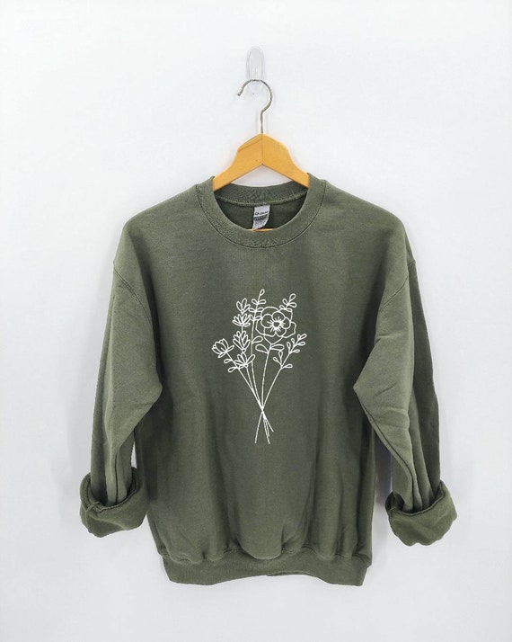 Minimalist Sweater Wildflower Sweatshirt Line Drawing Shirt Flower Spring Sweater Cute Sweatshirt for Women Wildflower Sweater Etsy