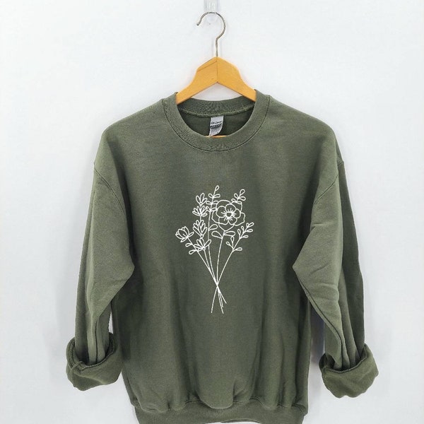 Minimalist Sweater - Wildflower Sweatshirt - Line Drawing Shirt - Flower Spring Sweater - Cute Sweatshirt for Women - Wildflower Sweater