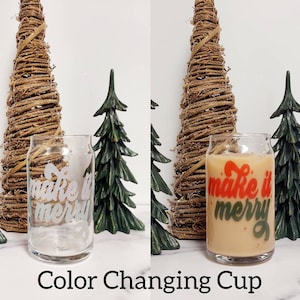 Christmas Iced Coffee Glass, Beer Can Glass, Iced Coffee Glass, Christmas Cup, Christmas Coffee, Coffee Cup, Color Changing Cup - Merry Xmas