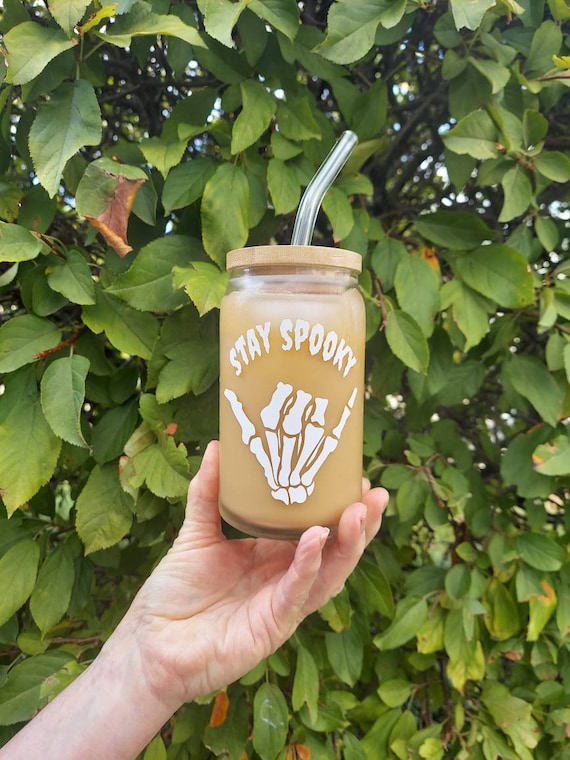 Halloween Iced Coffee Glass, Beer Can Glass, Iced Coffee Glass, Halloween  Cup, Stay Spooky Coffee Cup, Cute Coffee Cup, Spooky Season Cup