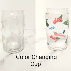 Christmas Iced Coffee Glass, Beer Can Glass, Iced Coffee Glass, Christmas Cup, Christmas Coffee Cup, Cute Coffee Cup, Color Changing Cup