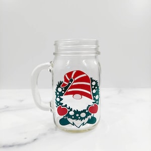 Bicchiere da caffè freddo di Natale, Vetro per barattolo mason, Bicchiere da caffè freddo, Tazza per gnome di Natale, Tazza da caffè Gnome, Tazza da caffè carina, Tazza per barattolo Mason