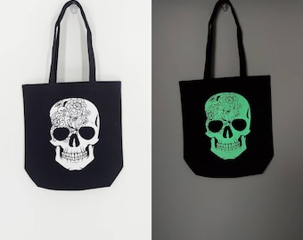 Halloween Bag - Skull Tote Bag - Skeleton Tote Bag - Cute Halloween Tote - Glow In The Dark Bag - Cute Skull Bag - Spooky Season Bag