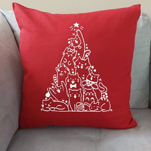 Cat Christmas Pillow Cover - Cat Lover Christmas Pillow - Cat Christmas Tree - Gift for Cat Lovers - Christmas Gift - Christmas Pillow -