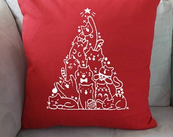 Kat kerst kussensloop - kattenliefhebber kerstkussen - kat kerstboom - cadeau voor kattenliefhebbers - kerstcadeau - kerstkussen -